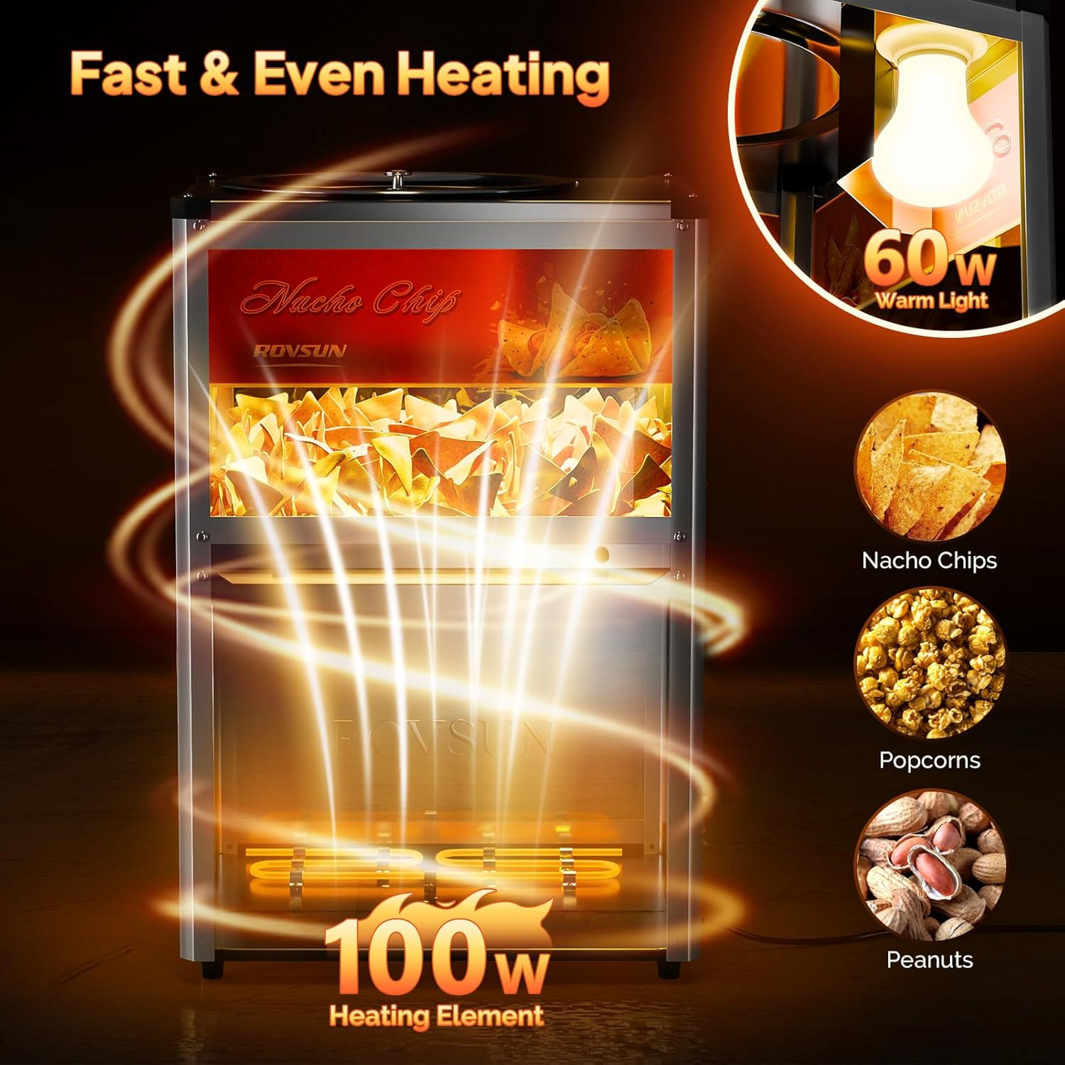 ROVSUN Nacho Chip Warmer, Nacho Machine Countertop Food Warmer Display Case with