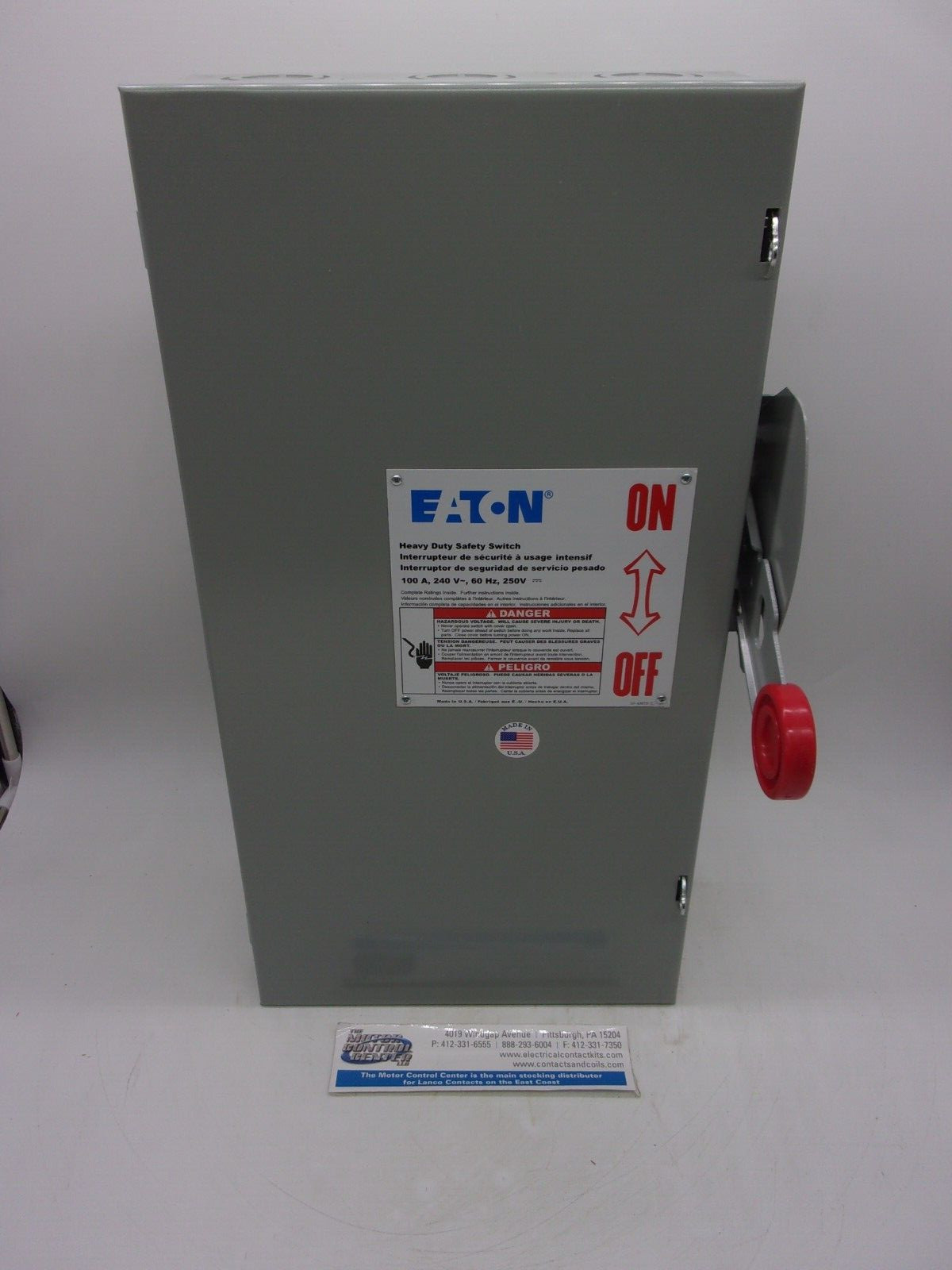 DH323NGK-EATON-HEAVY DUTY SAFETY SWITCH-100A,4 WIRE,FUSIBLE,3P,240V,NEMA1 INDOOR