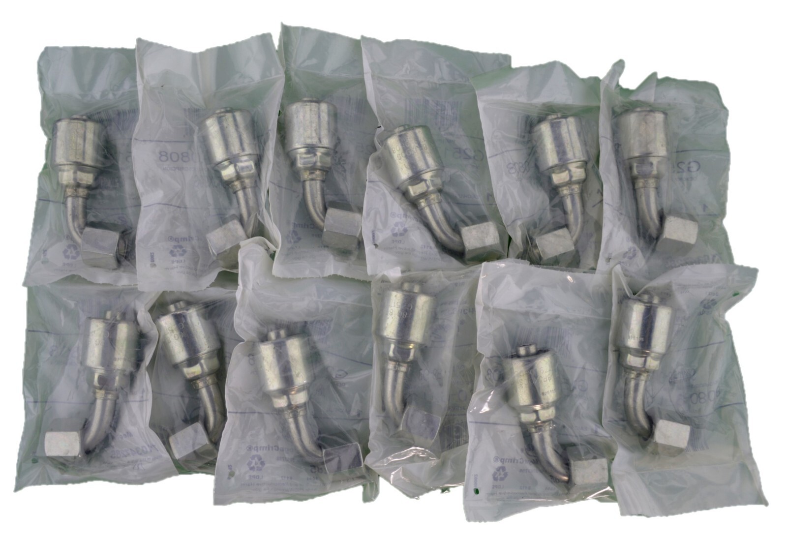 12ea, 8G-8FJX90S MegaCrimp Coupling Female JIC 37 Flare Swivel – 90 Bent Tube