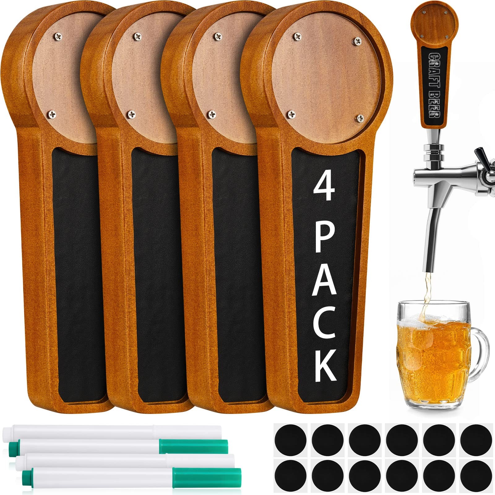 4 Pcs Wooden Chalkboard Beer Tap Handle for as shown in pictures, Brown