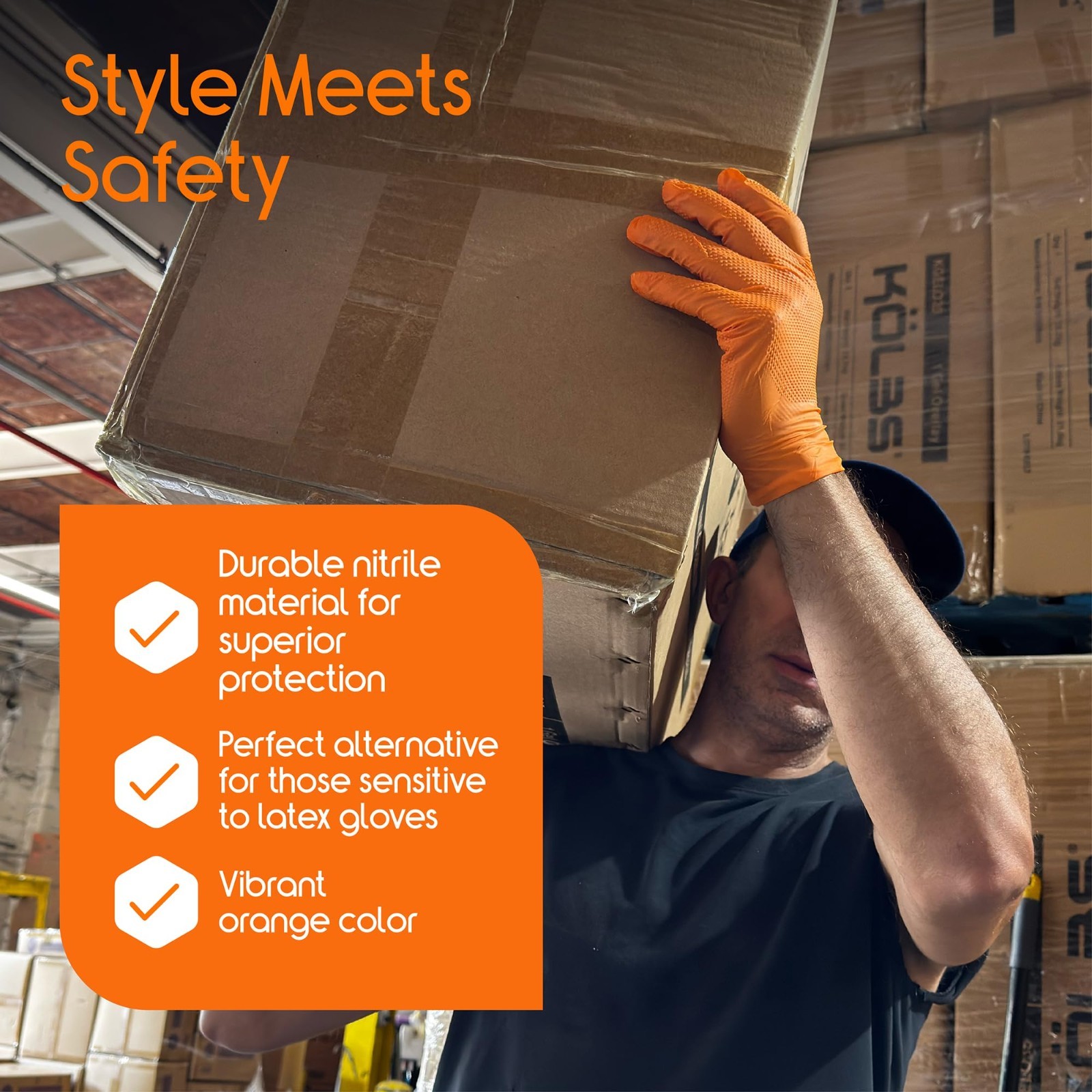 Heavy Duty Orange Nitrile Gloves | 8 Mil Diamond Textured Grip | Industrial Clea
