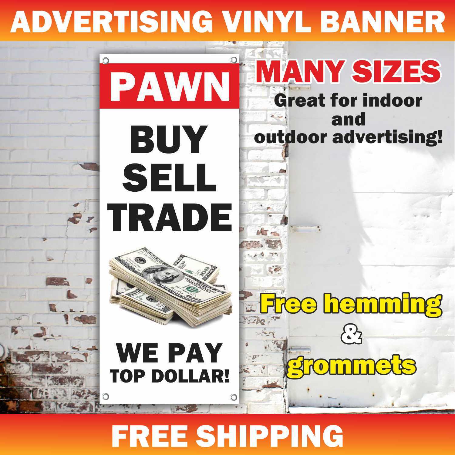 PAWN BUY SELL TRADE Advertising Banner Vinyl Mesh Sign Pawn Shop Cash Jewelry