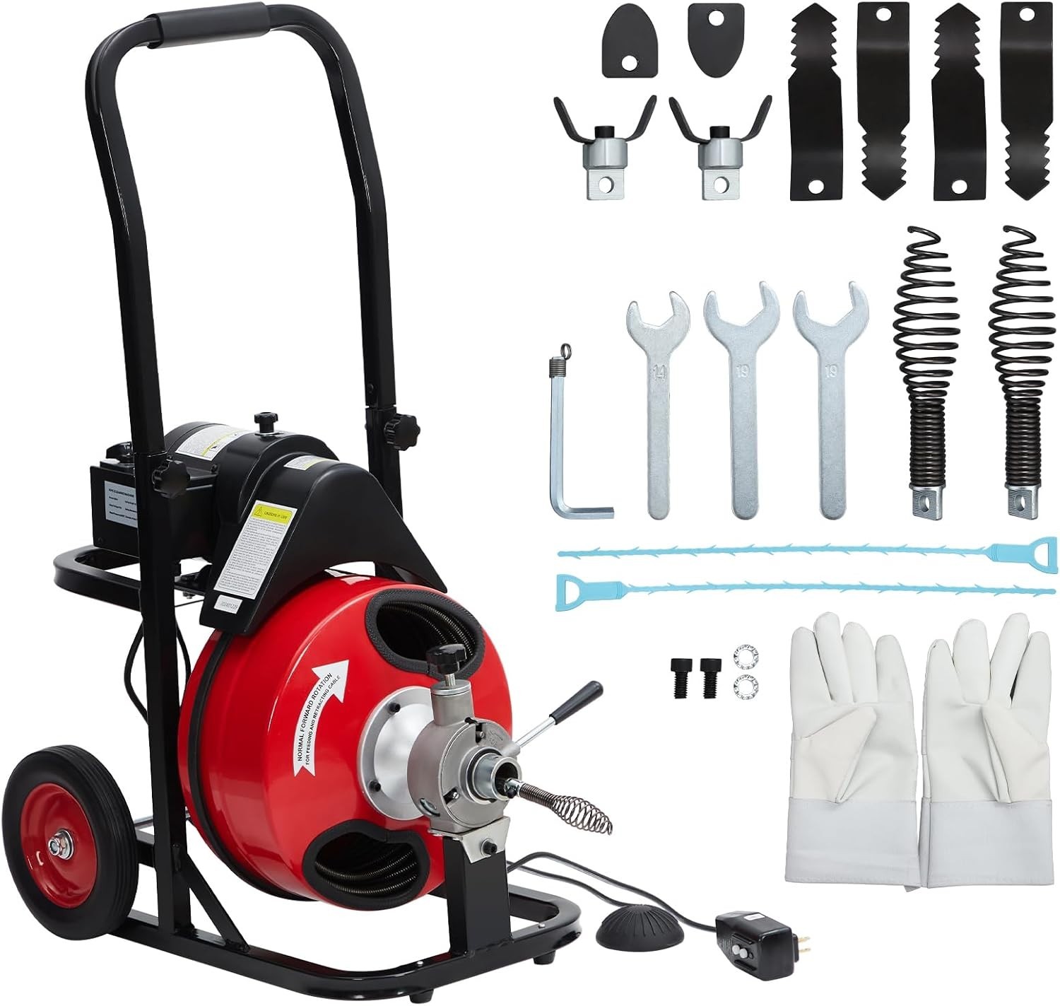 75FT x 1/2 In Drain Cleaner Machine 370W Electric Sewer Snake Auger with Cutters