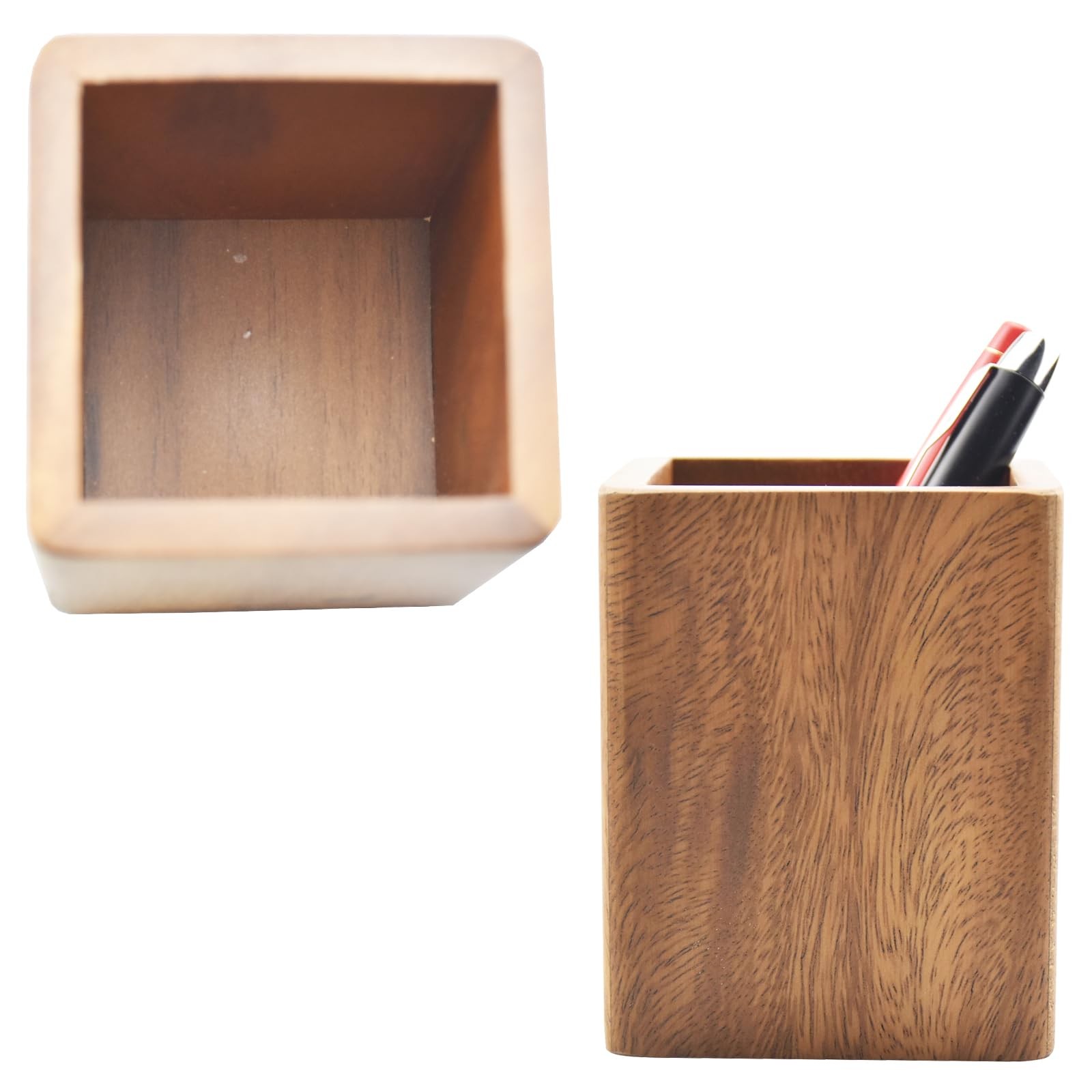 Walnut Wooden Pencil Holder Cup for Desk Natural Wood Pen Holder Stand for Offic