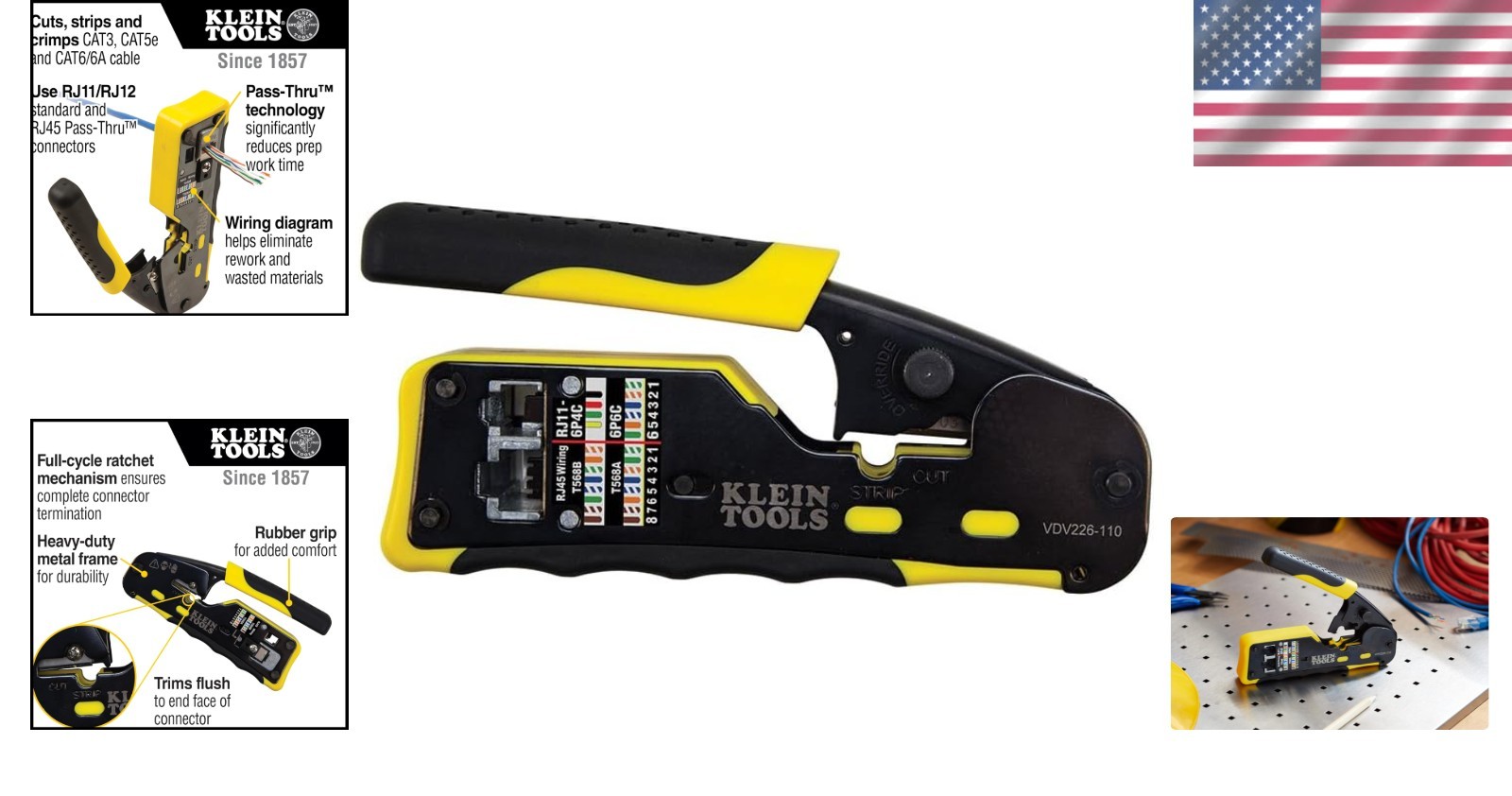 Data Cable Crimper Wire Stripper Cutter for RJ11 RJ12 RJ45 Pass-Thru Connectors