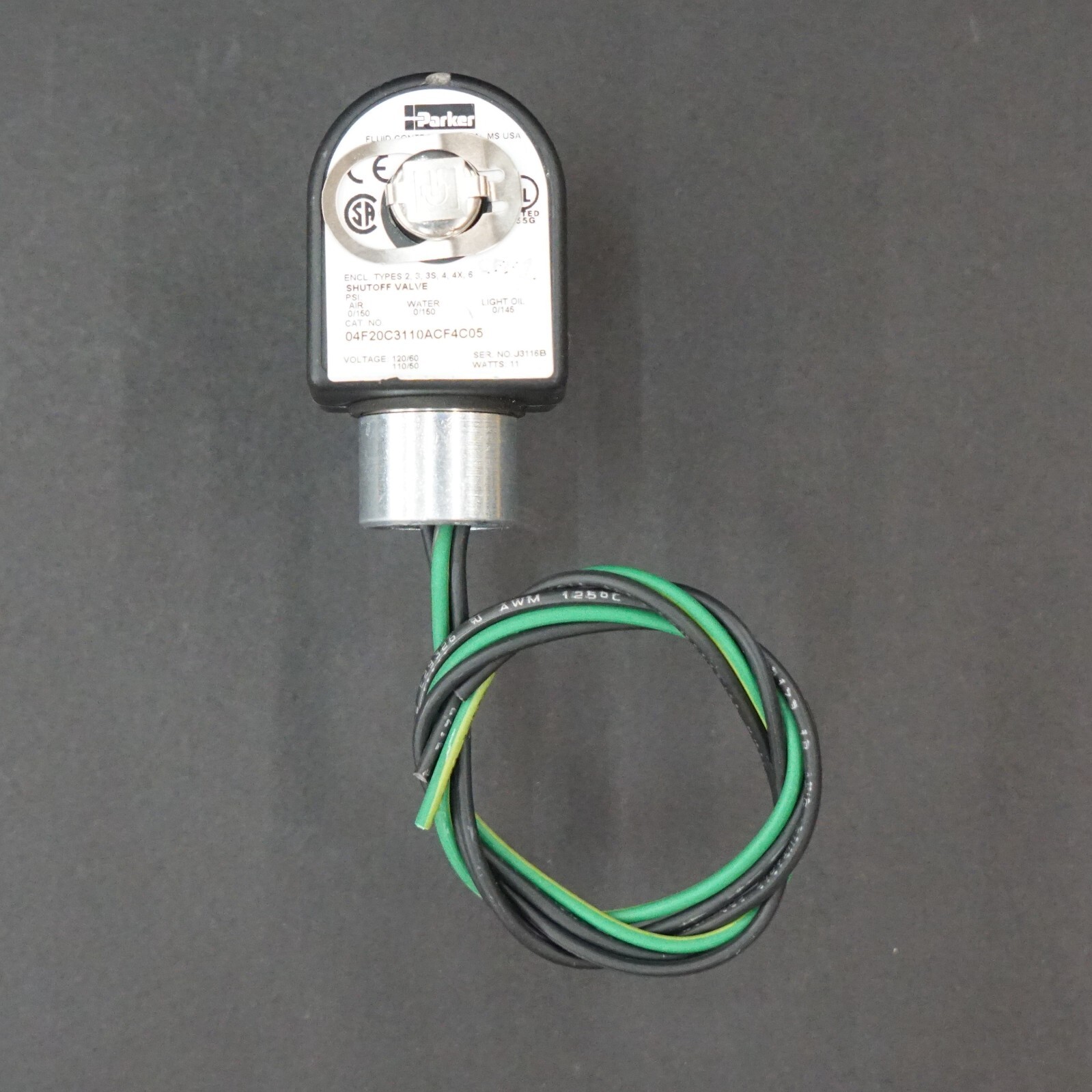 PARKER 04F20C3110ACF4C05 Gold Ring Solenoid Valve, 2-Way, 1/4″ NPT, 120VAC