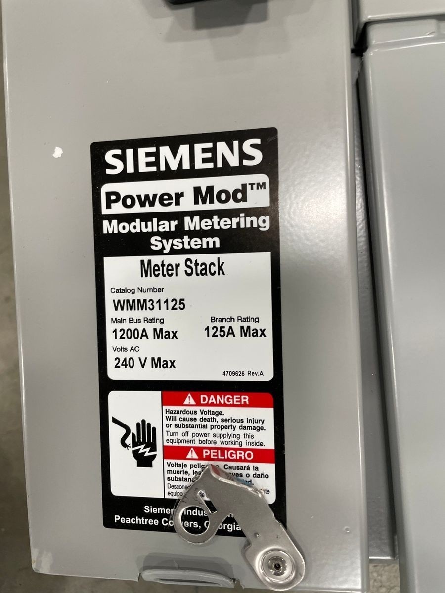 Siemens WMM31125 Power Mod 3-Gang 125A 1200A Bus 240V 4-Jaw Ring Meter Stack 1PH