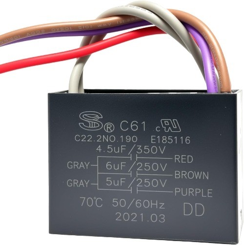 C61 Ceiling Fan Capacitor 5 Wire 250VAC 4.5uF+5uF+6uF 350/300V