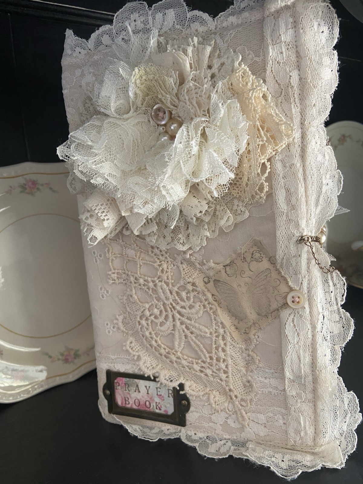Handmade Lace Prayer book Junk Journal Antique Photo Embellished Chunky/HUGE!!
