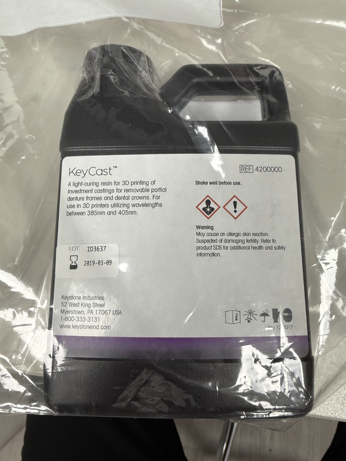 Keystone Key Cast 3D Printing Resin .5 KG