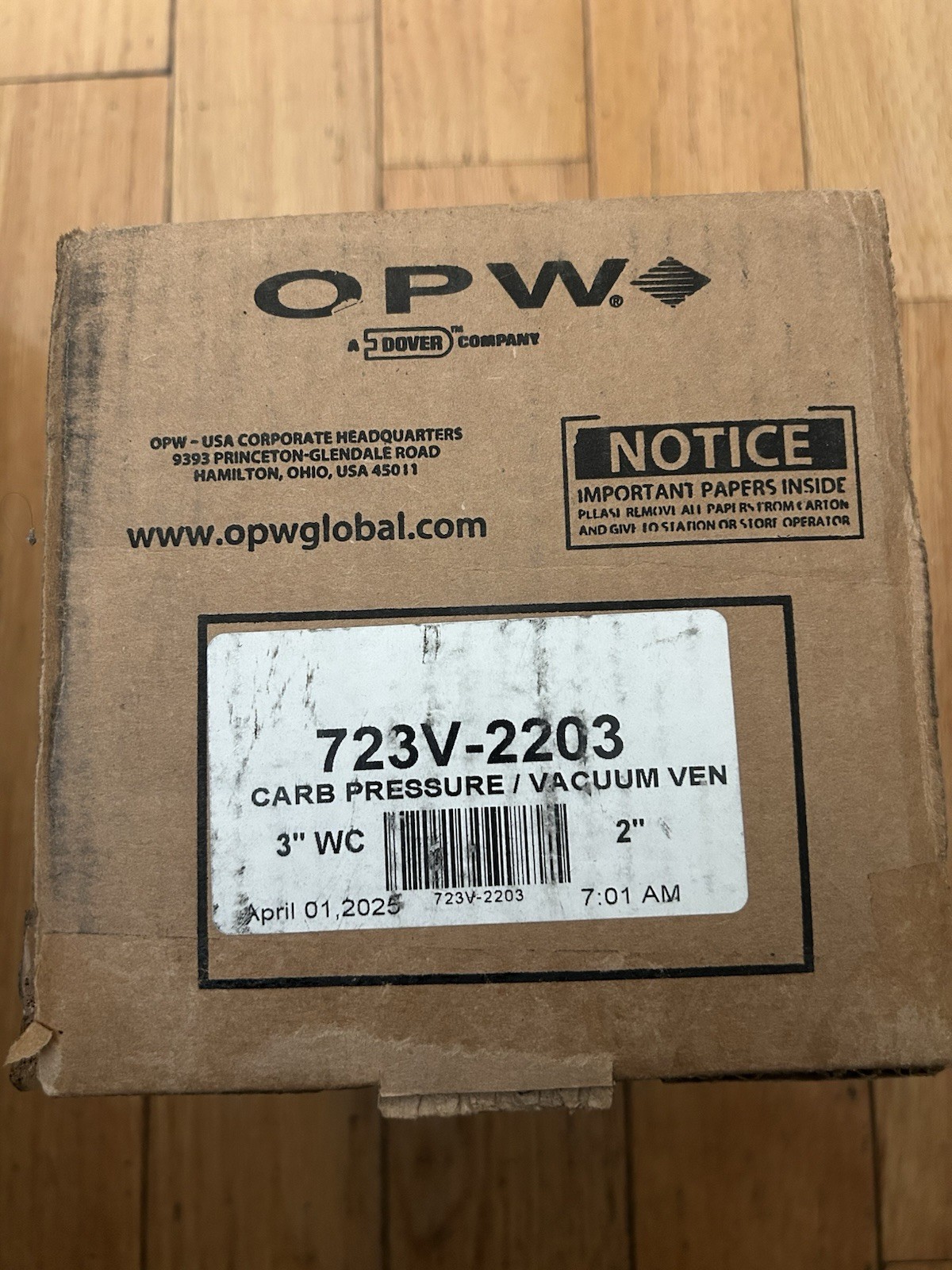OPW Carb Pressure / Vacuum Vent 3″ WC 723V-2203