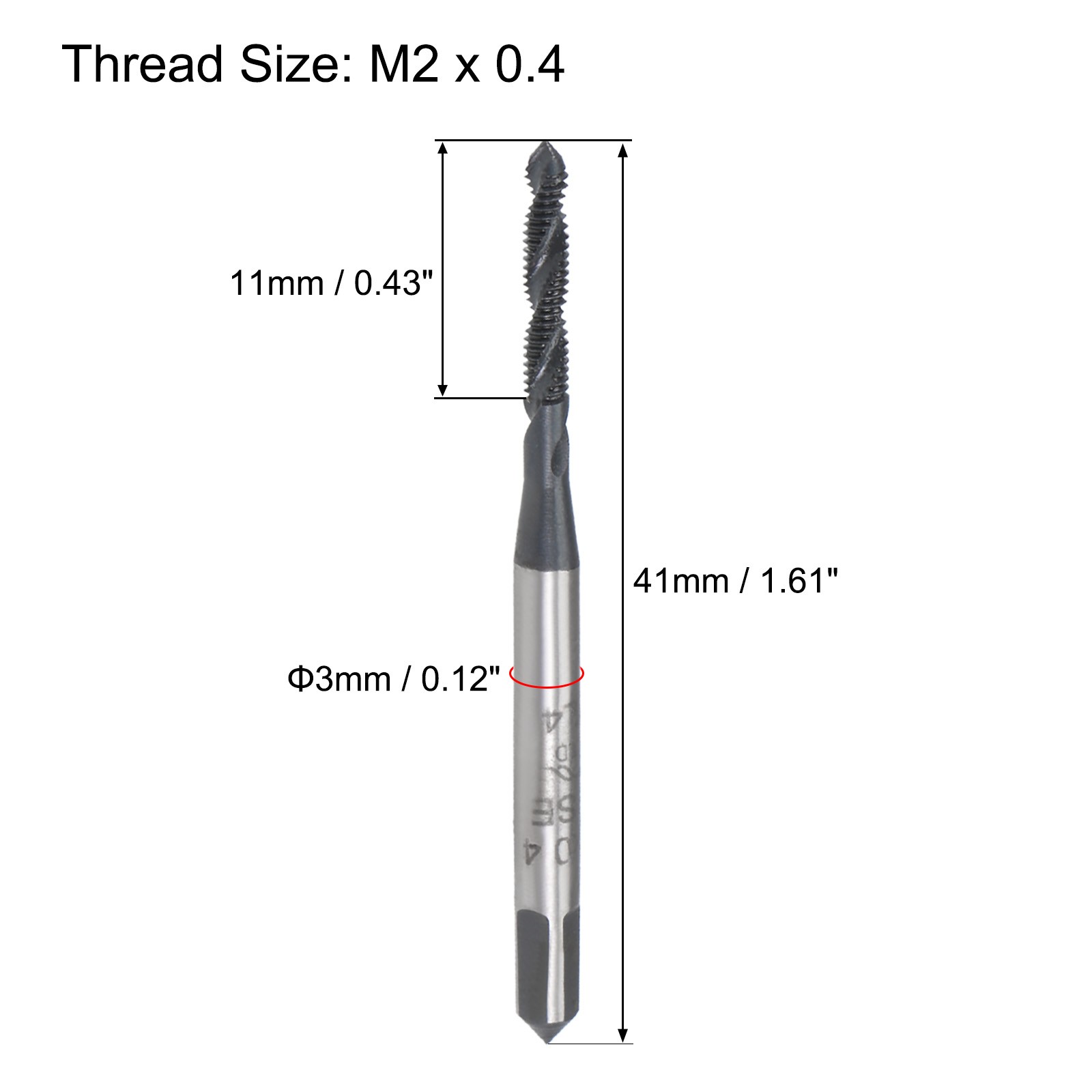 2pcs – M2 x 0.4 Spiral Flute Tap Metric Machine Thread Tap HSS Nitriding Coated