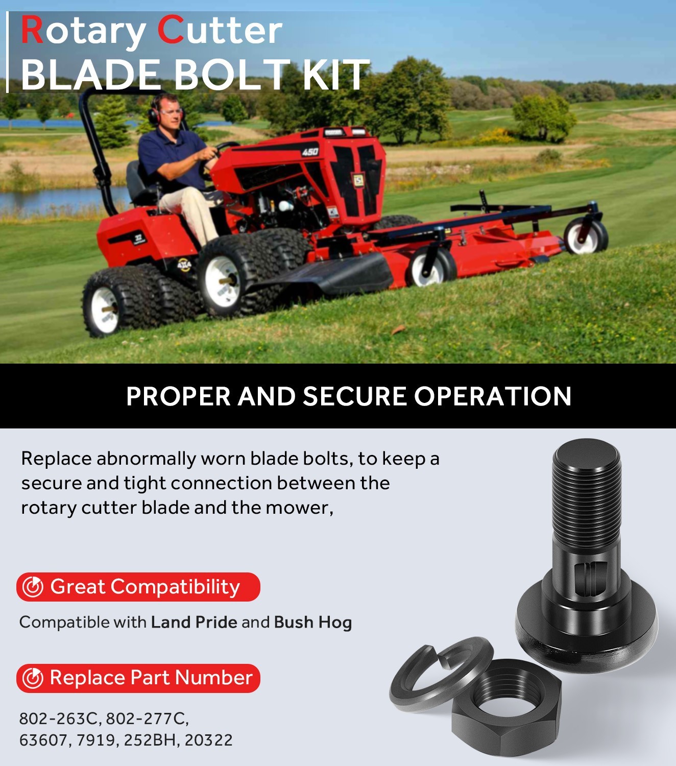 63607 Replacement for Bush Hog Rotary Cutter Blade Bolt Kit Code 7919, 252BH