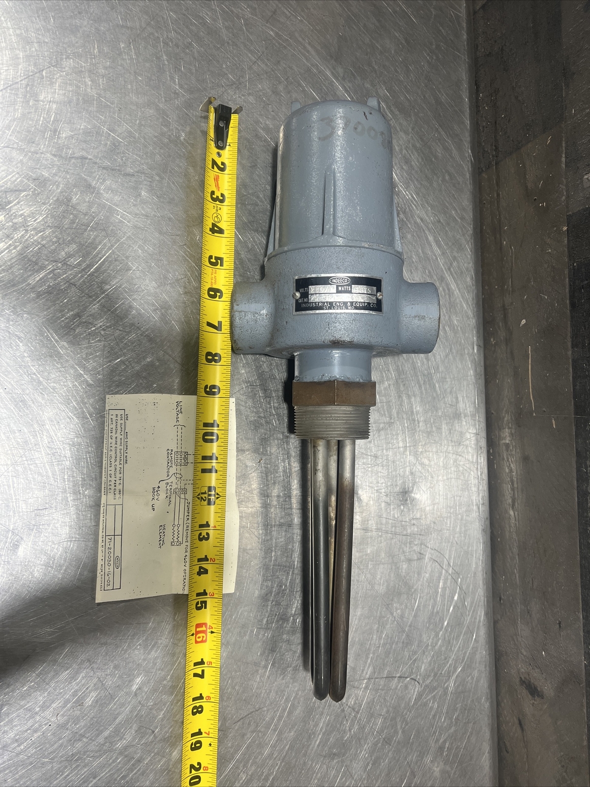 Nos Surplus INDEECO Immersion heater Cat No 25-SSTA-4C-E 230V 1875 Watts 1 ph