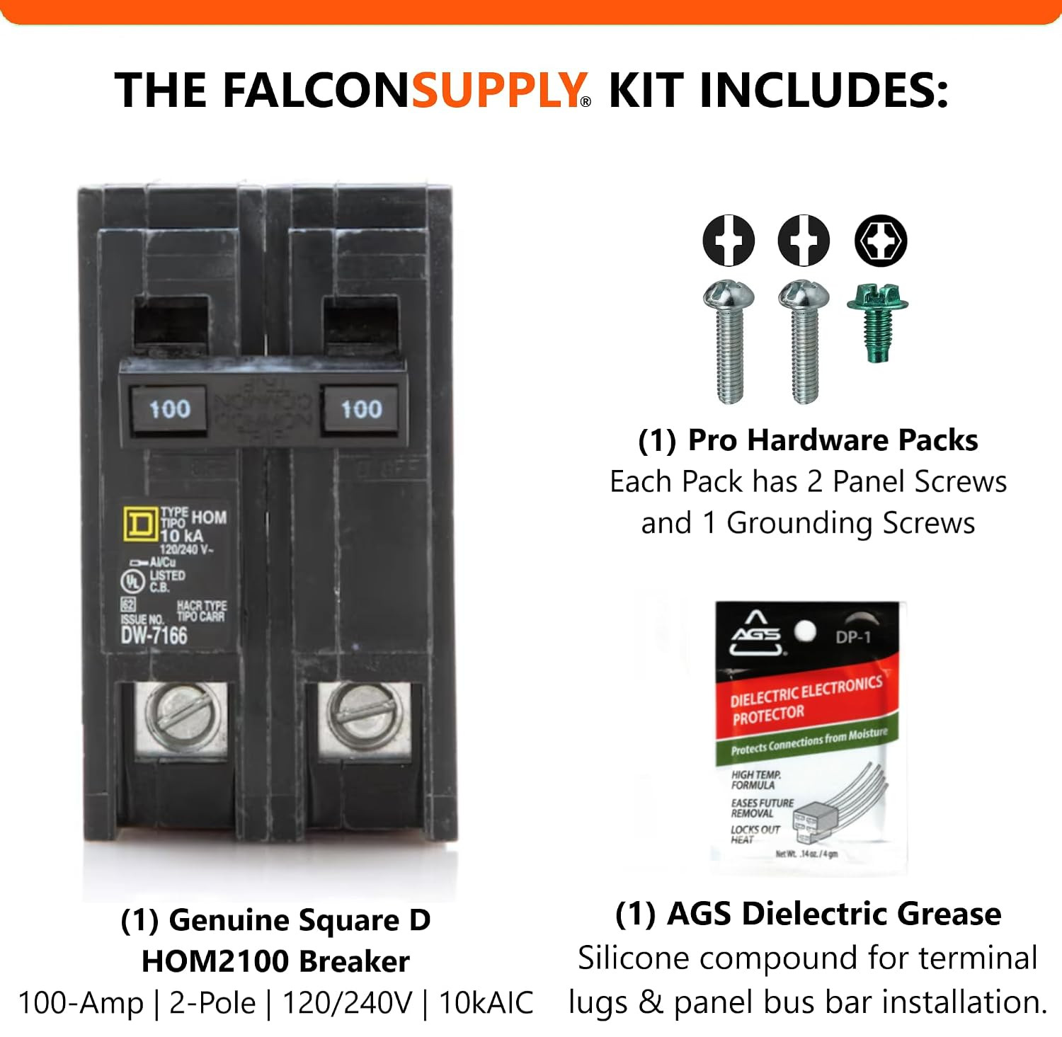 Genuine Square D HOM2100 Circuit Breaker Kit Bundle (1 Pack), 100 Amp (100A) Dou