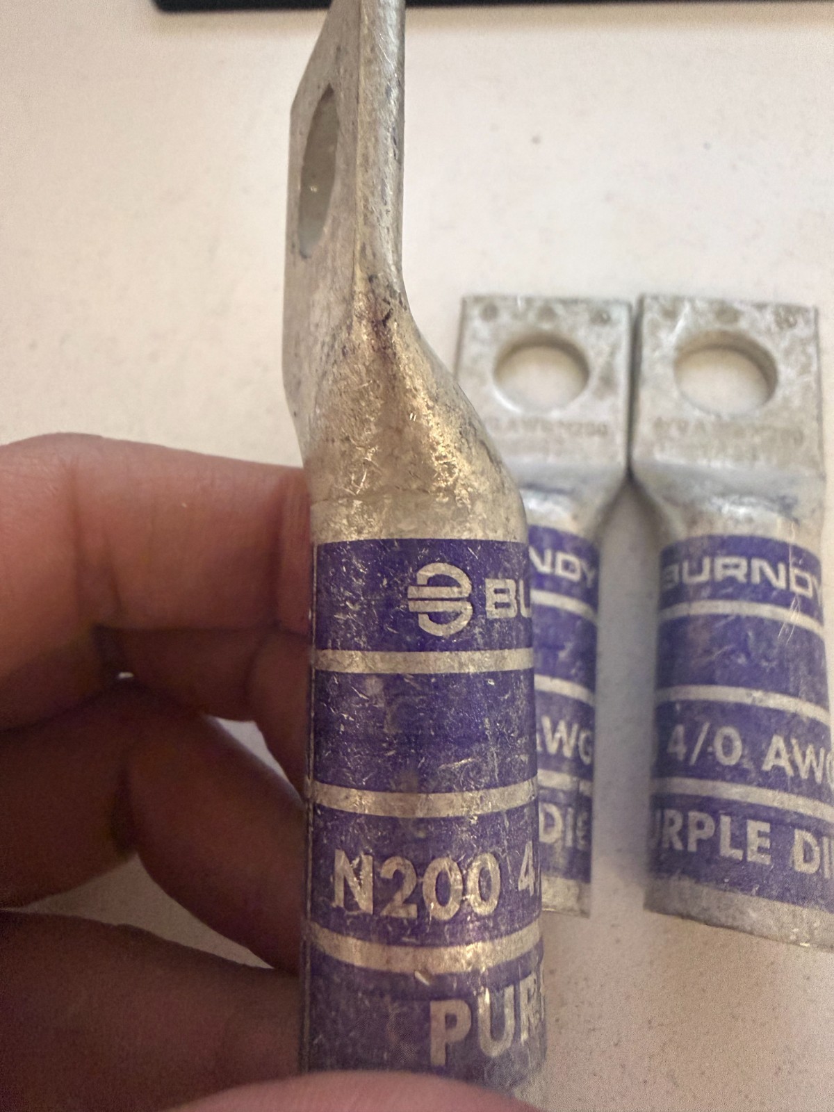 3 Pack Burndy Purple Die 15 N200 4/0 AWG Copper Compression Lugs