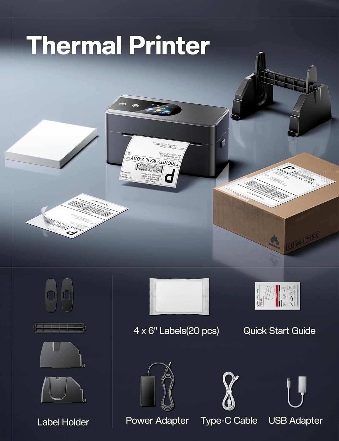 Phomemo Thermal Label Printer Upgraded with Touchable Screen + 20pcs Papers