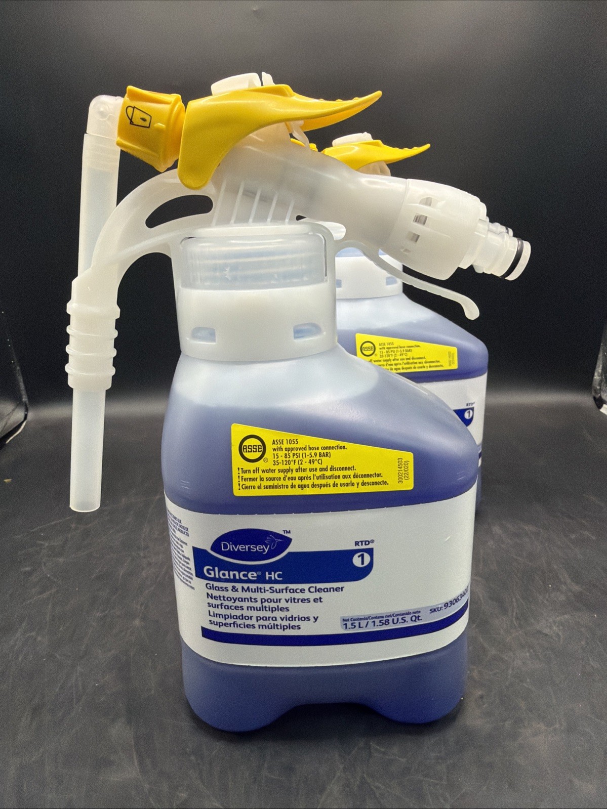 2 Bottles Diversey Glance HC 1.5L Glass/Multi-Surface Cleaner ( SKU 93063402 ).