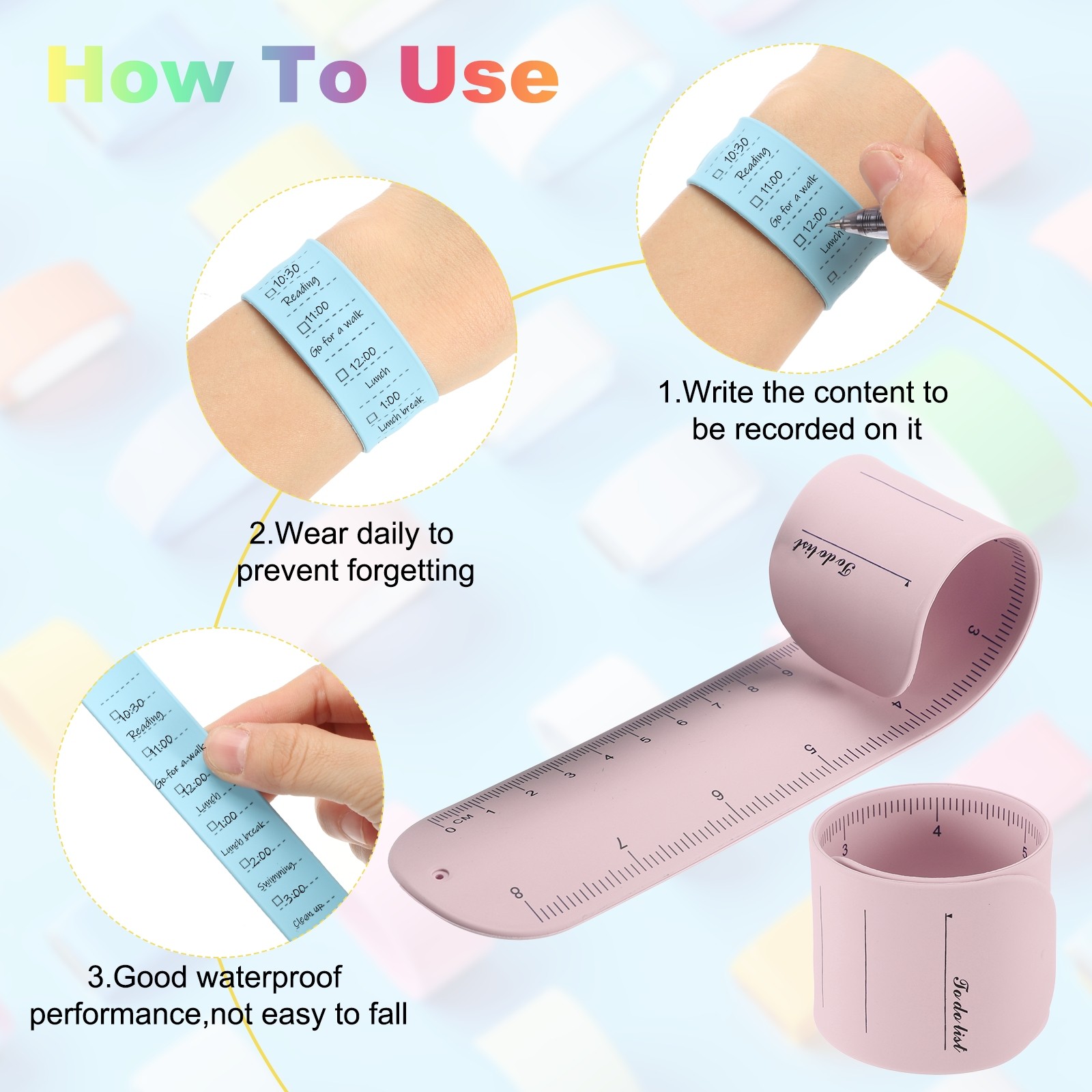2Pcs Writable Wrist Band, 9.45″ x 1.77″ Slap Bracelet for Reminder (Streak Pink)