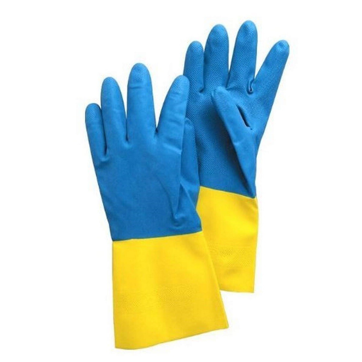 (12 PAIR) CHEMICAL RESISTANT GLOVES BLUE NEOPRENE OVER YELLOW LATEX WORK GLOVES