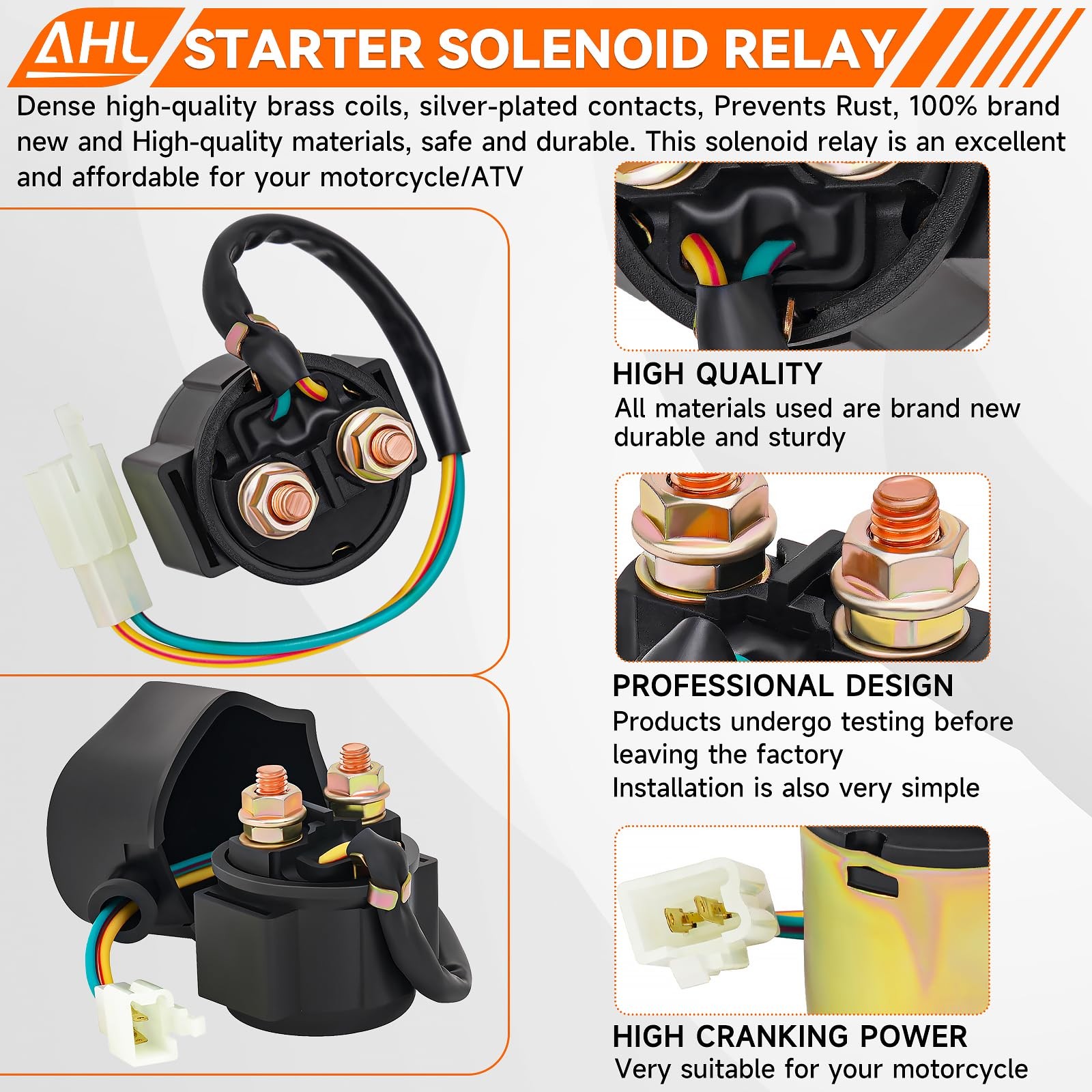 AHL Starter Solenoid Relay for 4-Stroke GY6 Engine 50cc 70cc Black, black