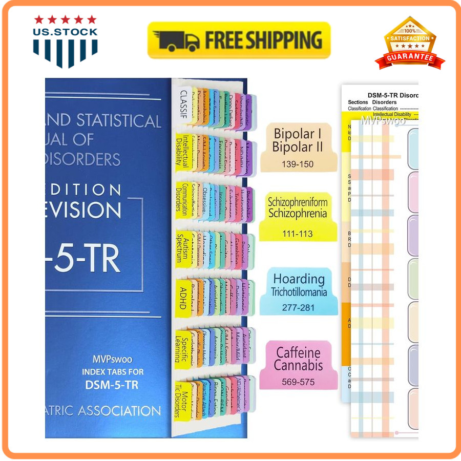 DSM-5-TR 2022 Index Tabs 100 Pcs Printed Tabs with Alignment Guide & Disorders S