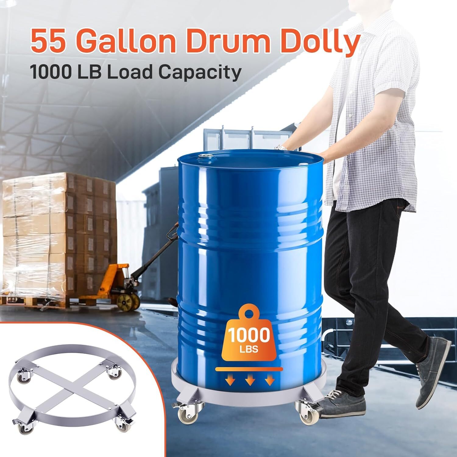 Drum Dolly 1000 lb 55 Gallon with Swivel Casters Heavy Duty Steel Frame x 1