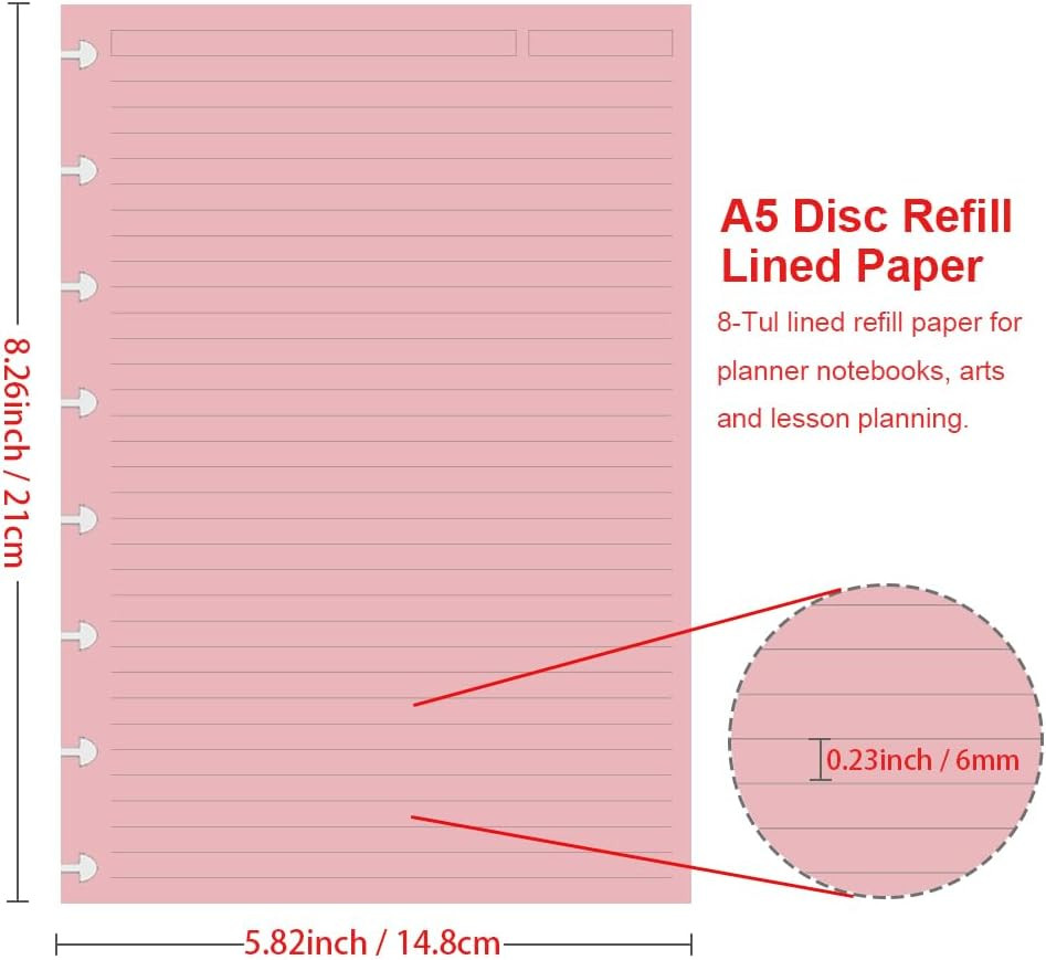 Junior Size TUL Discbound Lined Refill Paper, 8-Disc Disbound Insert, 5 Colors(2