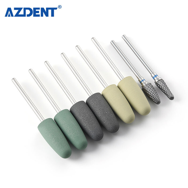 Dental Resin Base Acrylic Polishing Kit 6pcs HP Silicone Polisher+2pc Carbide