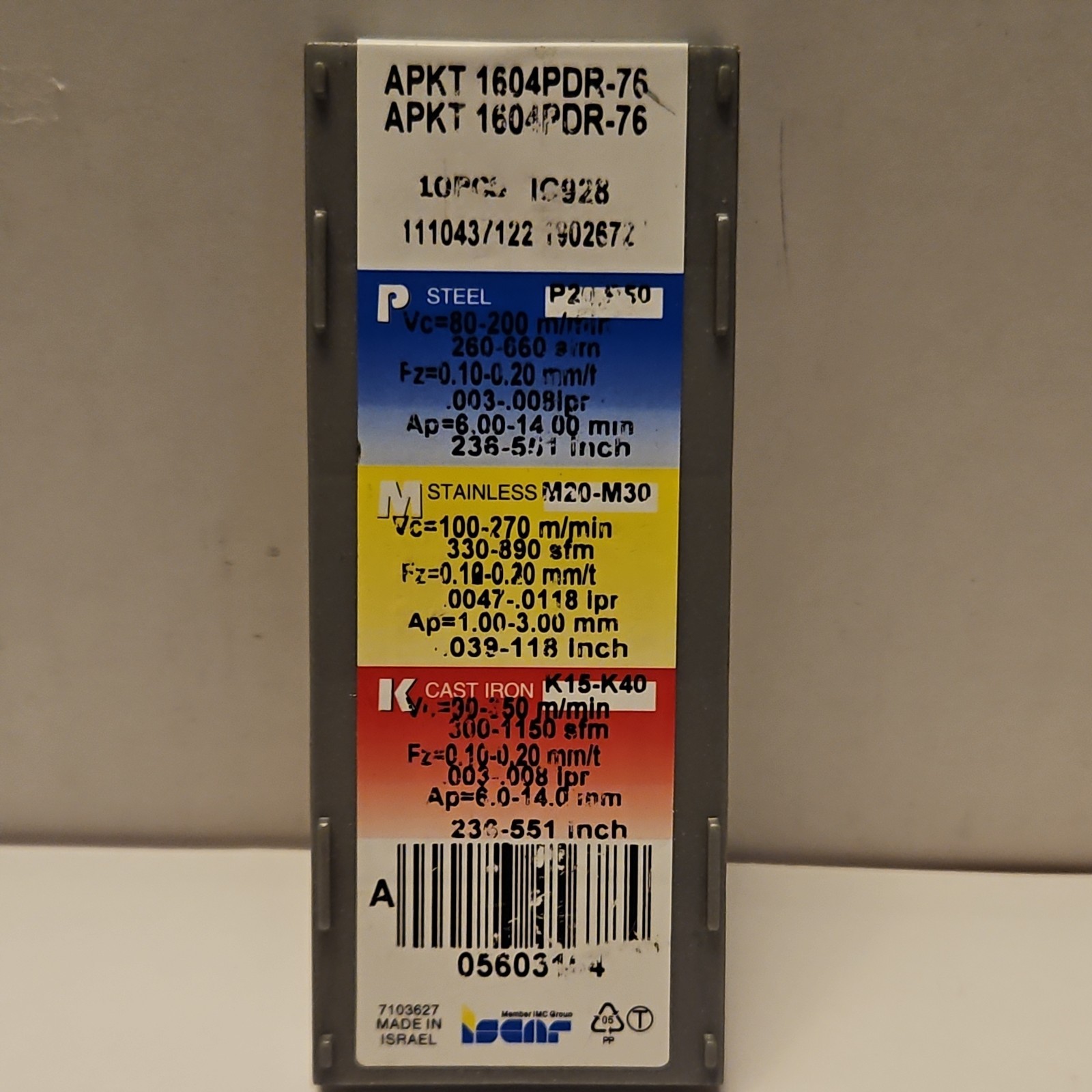 Iscar Milling Insert ‎APKT 1604PDR-76 IC928 2 NEW INSERTS 5602364 LOT 662