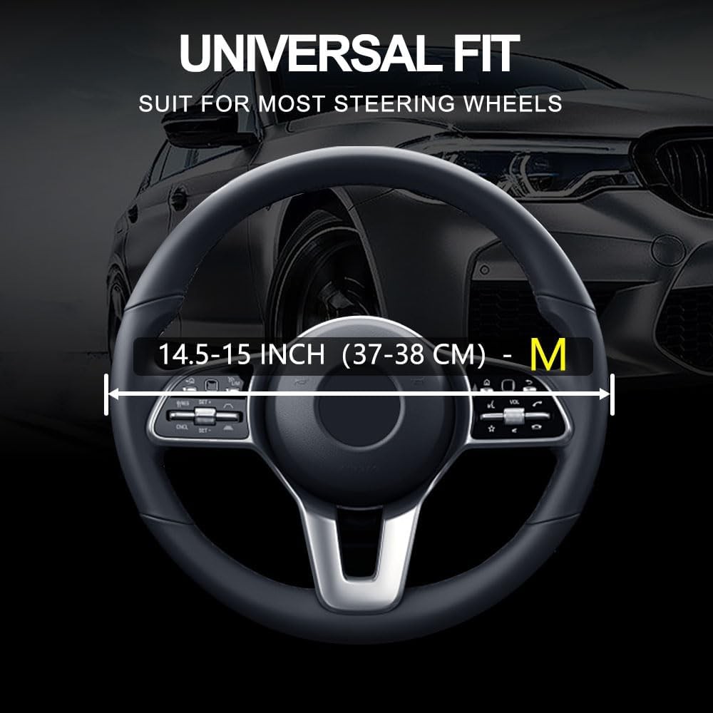 Leather Steering Wheel Cover Universal White Non-Slip Breathable Microfiber 38cm