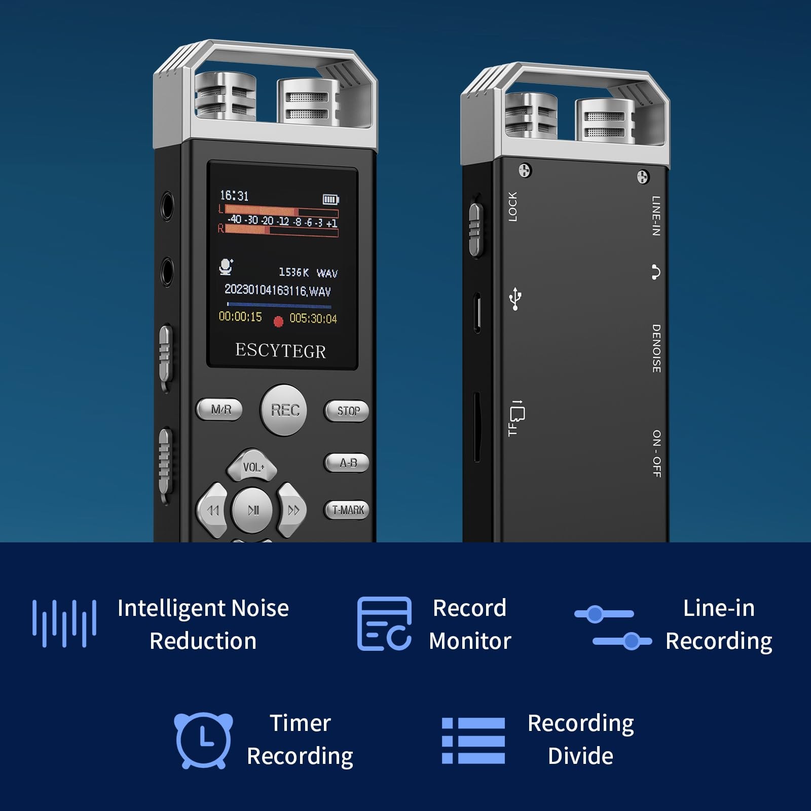 ESCYTEGR 144GB Digital Voice Activated Recorder 1536KBPS Audio Voice