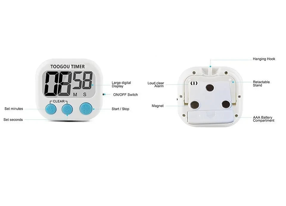 1PC Large LCD Digital Timer Loud Alarm Magnetic Kitchen Cooking Count-Down Up YL