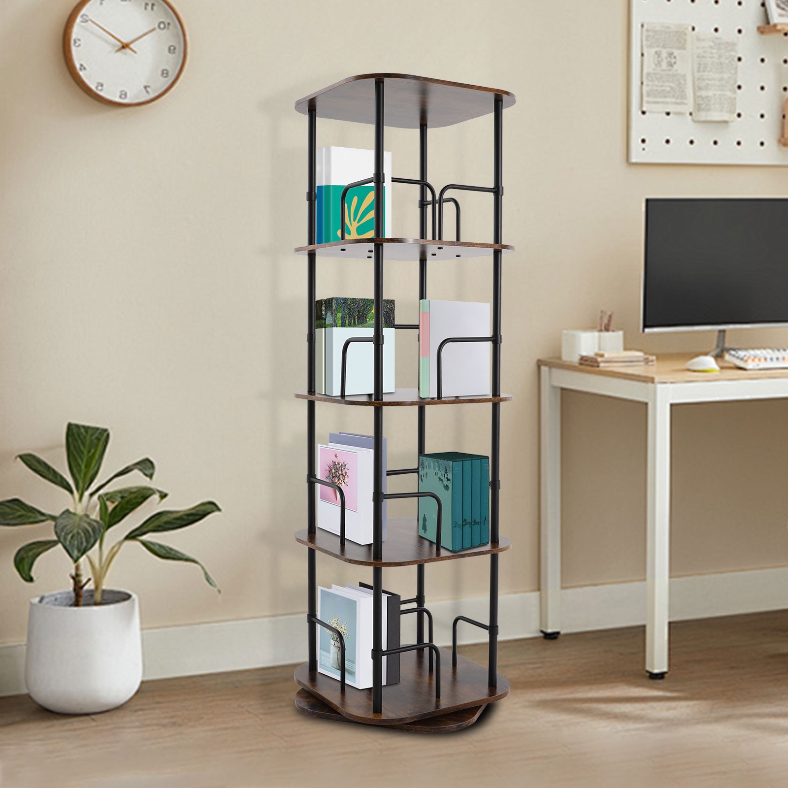 4-Tier Rotating Bookshelf, Book Storage Shelf, Floor Standing Rotating Bookshelf