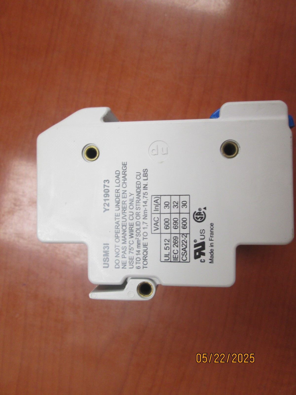 FERRAZ SHAWMUT ULTRASAFE 3 POLE FUSE HOLDER USM31 Y219073(SHELF D3)