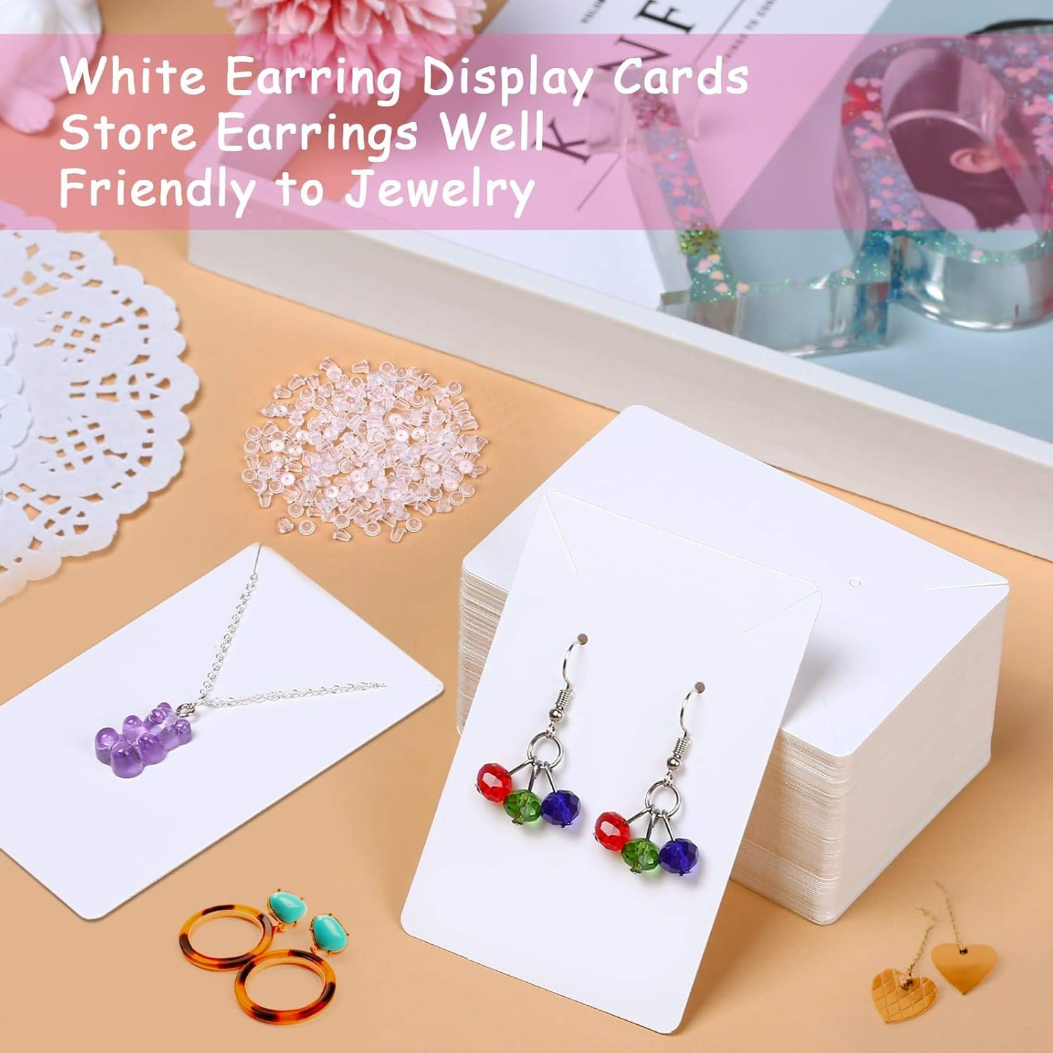 White Earring Packaging Kit – 400 Pcs with Display Cards, Self-Sealing Bags, Ear