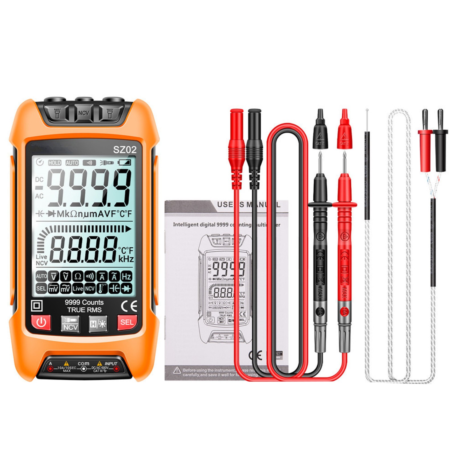 Digital Multimeter 9999 Counts DC/AC Voltage Current Resistance Tester True RMS;