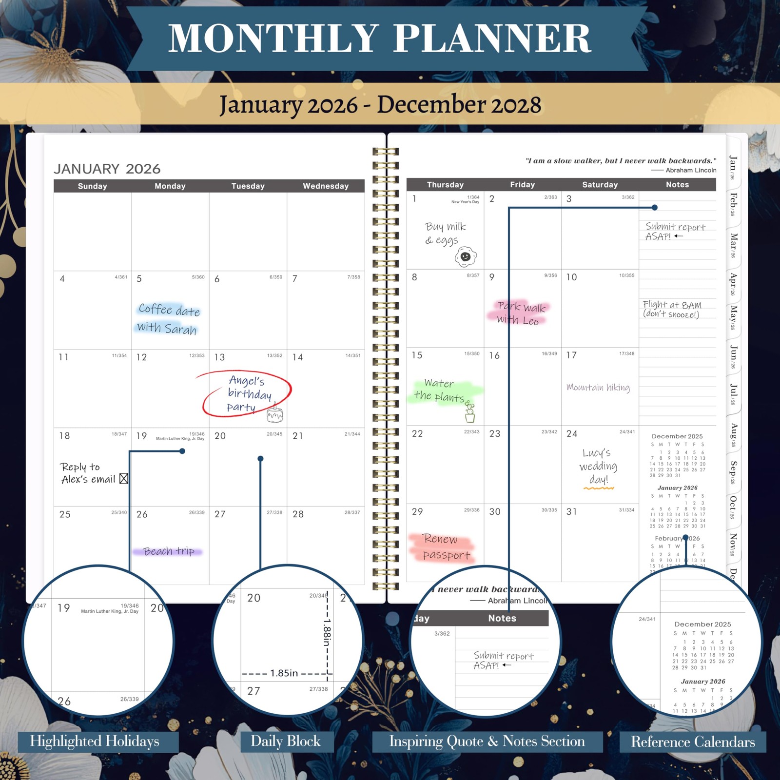 2026-2028 Monthly Planner/Calendar – January 2026 – December 2028, 9” × 11”, …