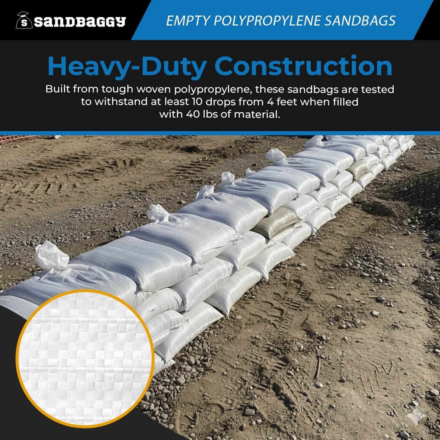 Sandbags – 1000 White 18″ x 30″ – Sandbag Sand Bags Bag Poly by Sandbaggy