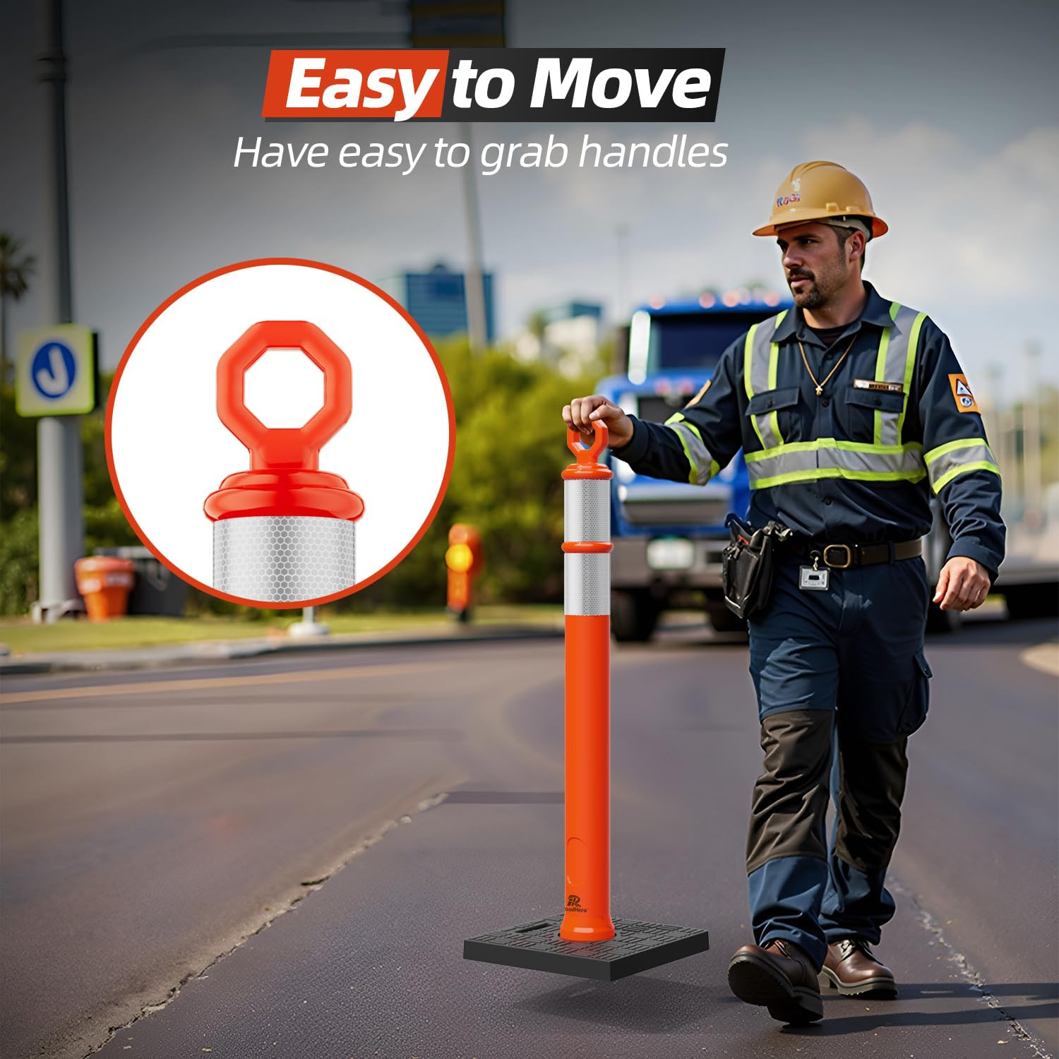 42 Inch Orange Traffic Delineator Post Cones with Base, 6 Pack | Portable Safety