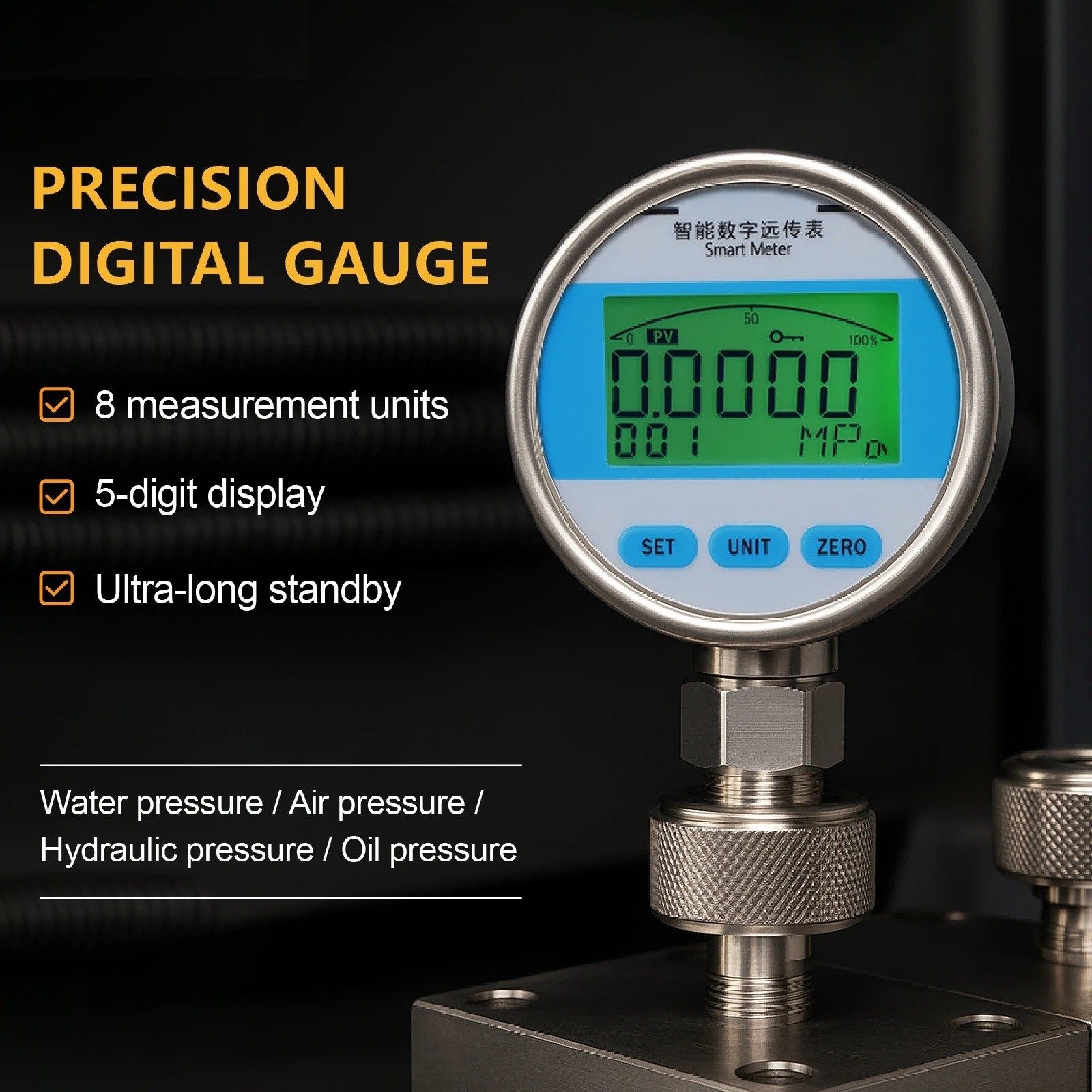 Pressure Transmitter Smart 4-20mA RS485 Gauge Sensor G1/2 Stainless Steel