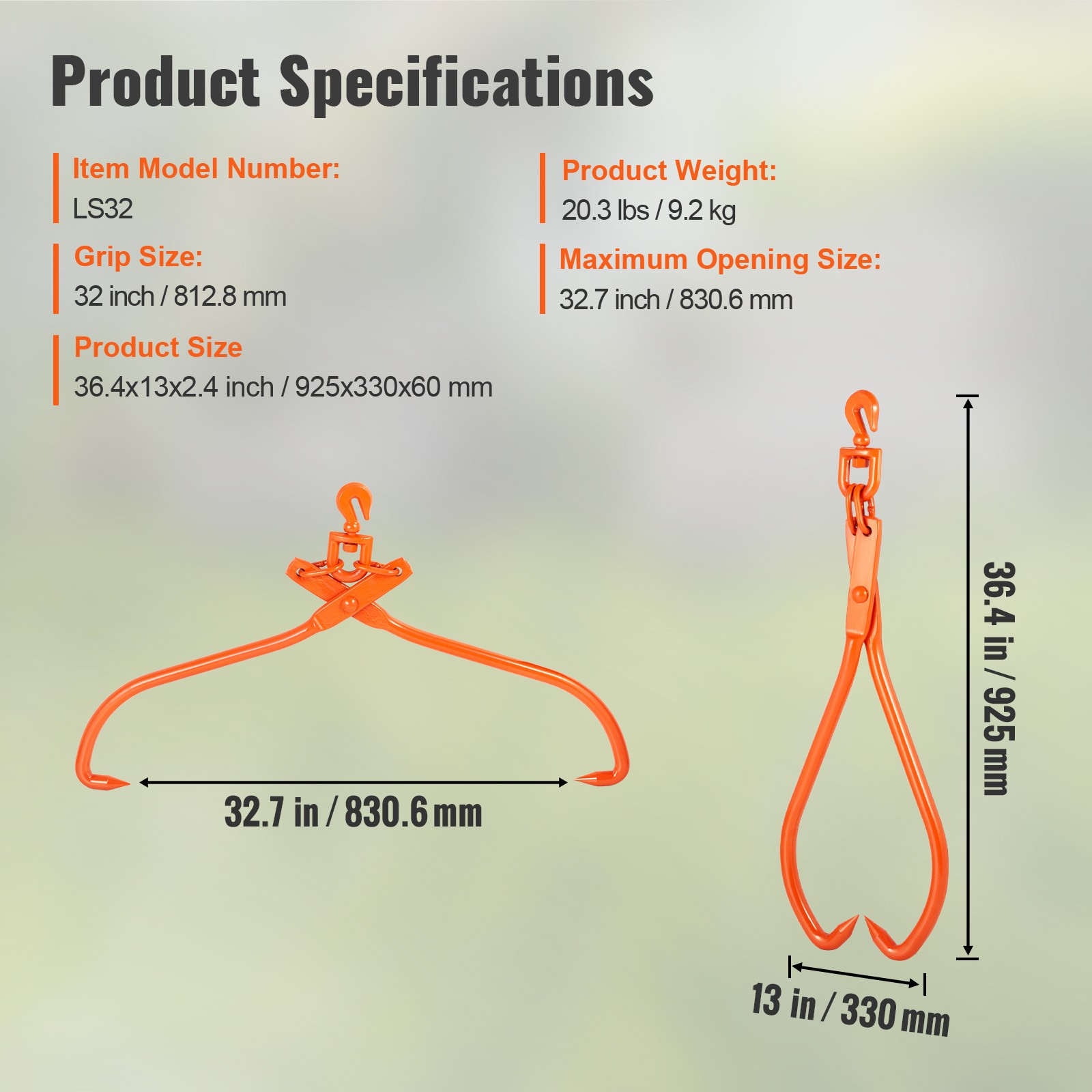 VEVOR Log Skidding Tongs 32 inch 2 Claw Log Lifting Tongs Heavy Duty Rotating