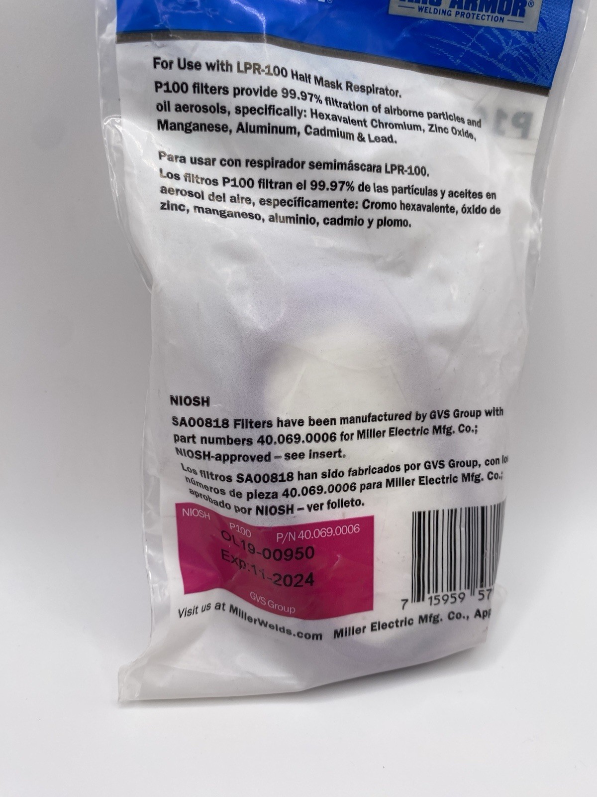Miller P100 Replacement Filter for LPR-100 – SA00818 (2 Pack)