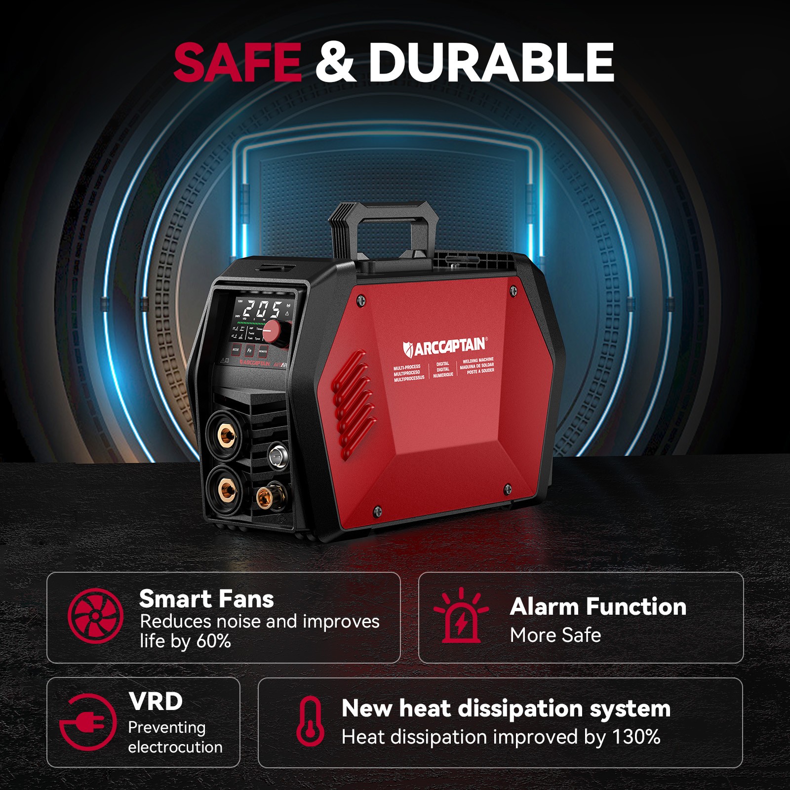 ARCCAPTAIN iControl TIG205 Pro 5 In 1 Cold Spot Stick/TIG Welder with Foot Pedal