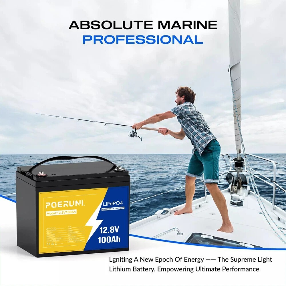 12V 100Ah LiFePO4 Lithium Battery BMS for Solar RV Off-grid Motors Marine