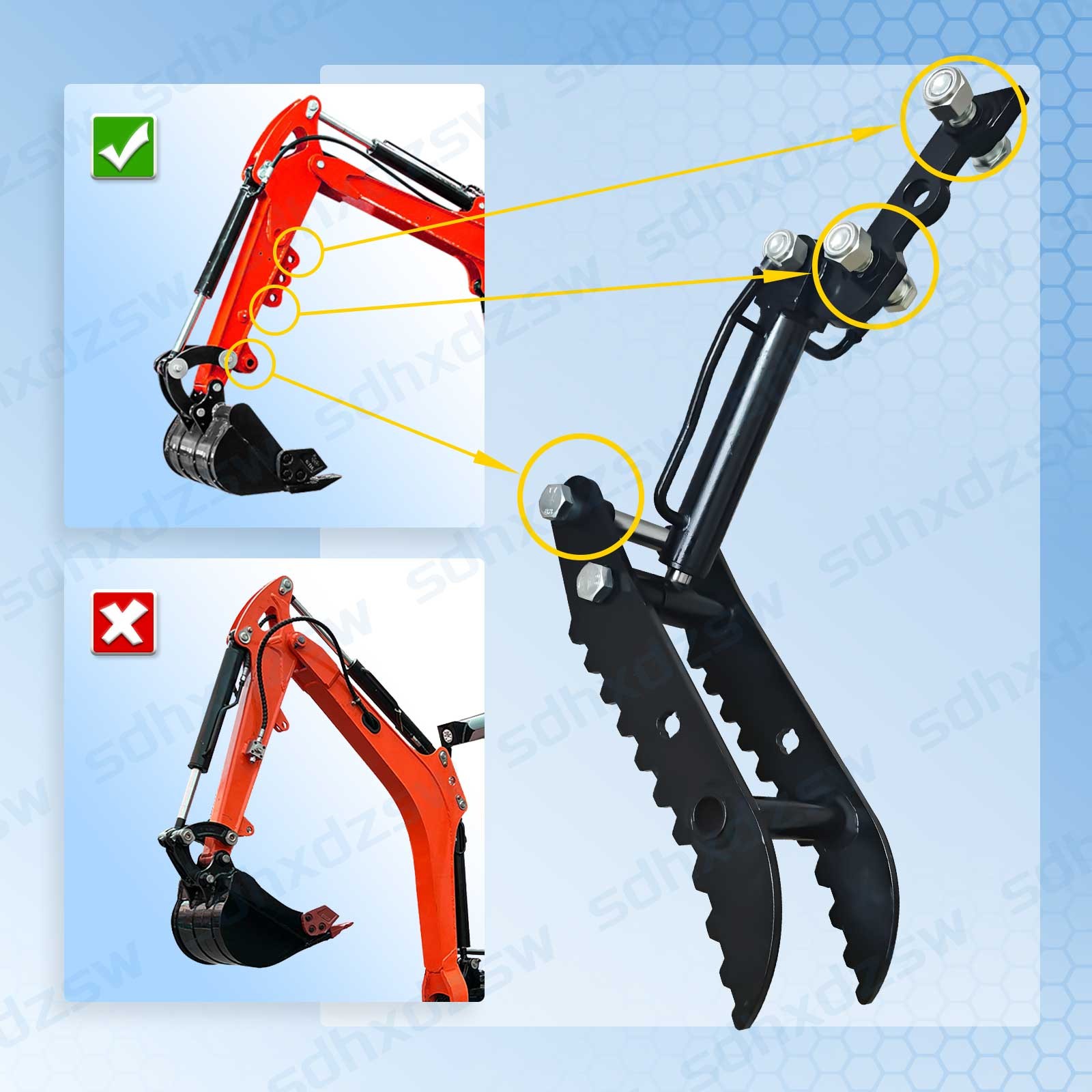 TYPHON Hydraulic Thumb Clip For 0.8Ton-2Ton Mini Excavators Attachments 3-Holes