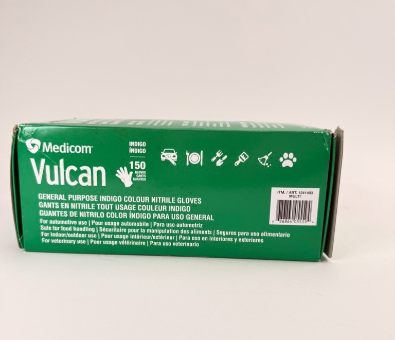 Medicom Vulcan Nitrile XL Gloves Indigo Colour, 150 Count NEW (Open Box)
