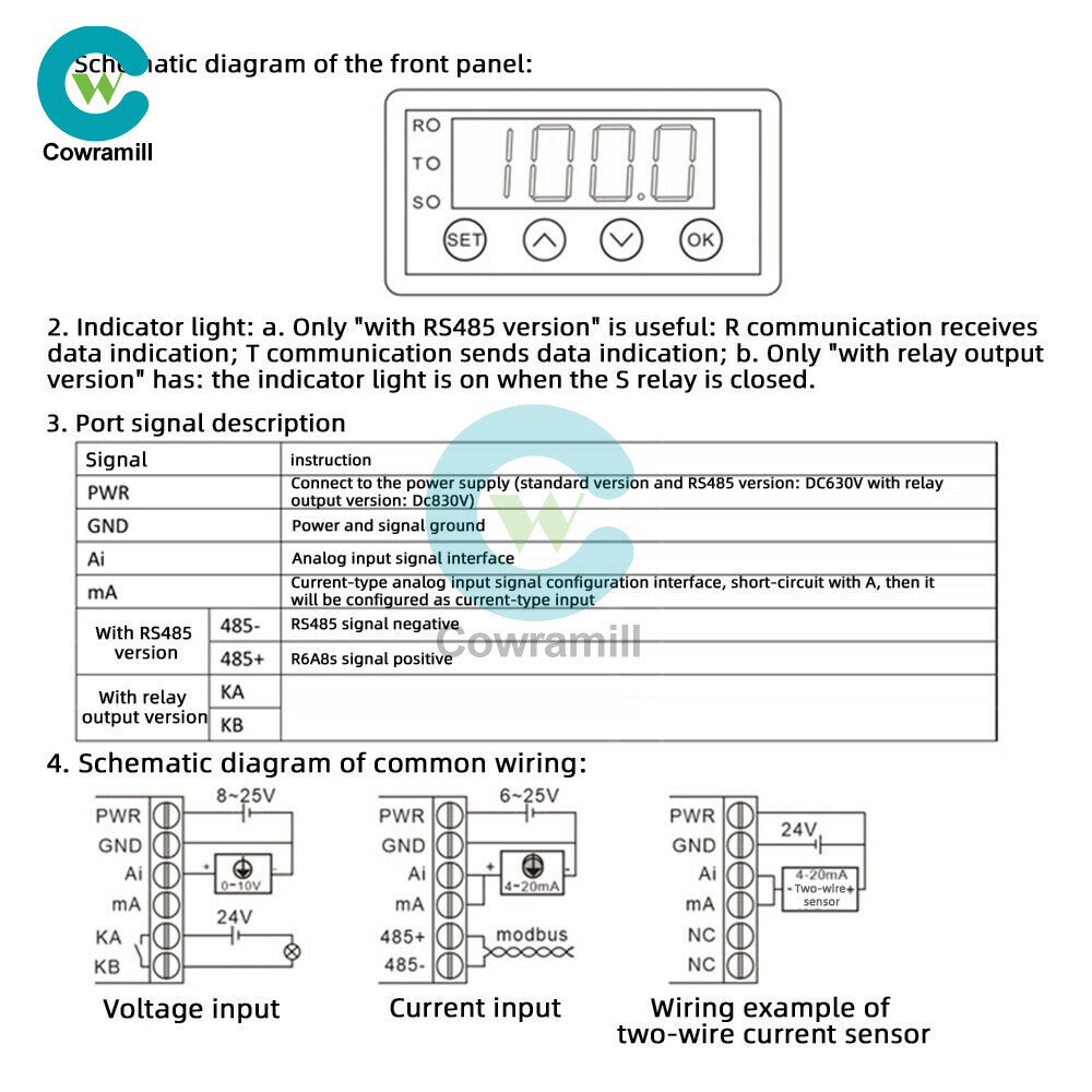Digital Display Meter 0-10V 0-20mA 2-10V 4-20mA Analog Input Display Pannel