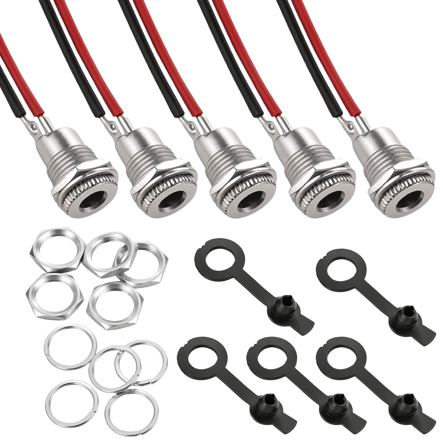DC Power Jack Female Panel Mount Connector 5PCS 5.5×2.1mm Waterproof Cap