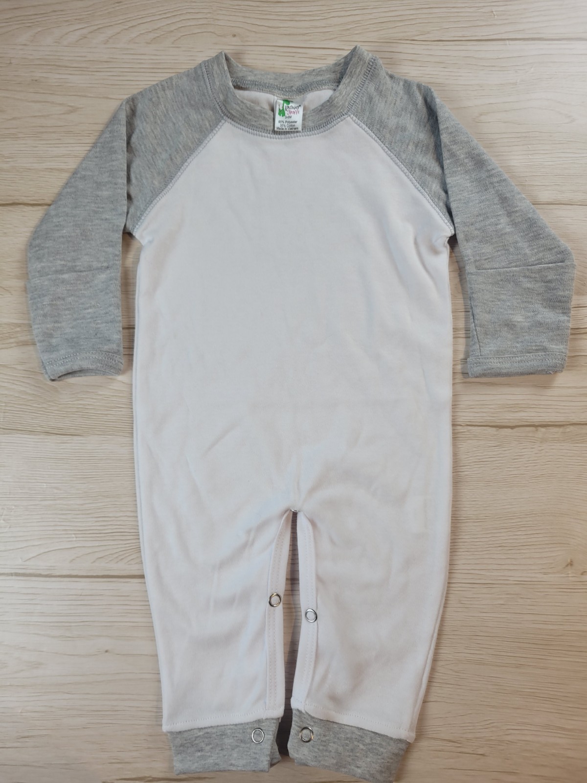 Baby One-Piece Raglan Sleep N Play blank– White/Gray Polyester Cotton 3-6 month